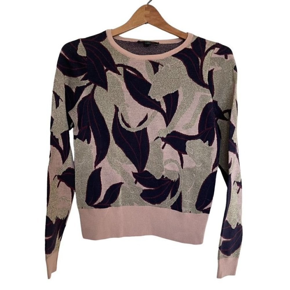 ANN Taylor Super Fine Merino Wool Floral Sparkly Metallic Sweater Medium